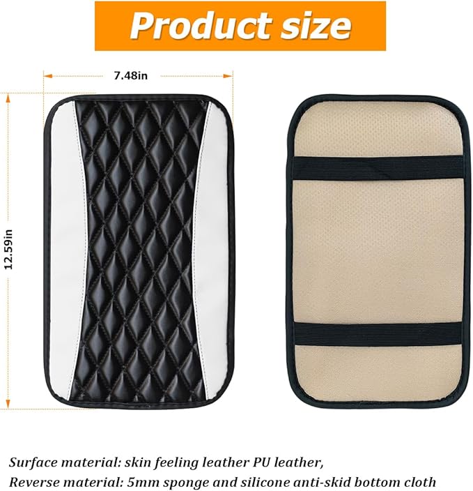 Car Center Console Pad, Universal Waterproof Armrest Seat Box Cover, 12.6" x 7.5" PU Leather Auto Armrest Protector, Car Interior Accessories Decor for Most Vehicles, Truck, SUV (White)