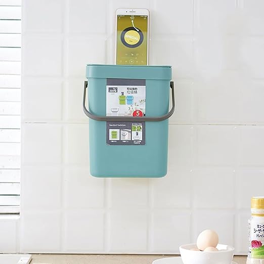 Small Trash Can with Lid Mini Kitchen Hanging Trash Can Tightly Sealed Odor Free, Small Countertop Compost Bin for Scraps from Daily Cooking, Mountable Trash Bin for Kitchen Counter, 5L (blue, 5L)
