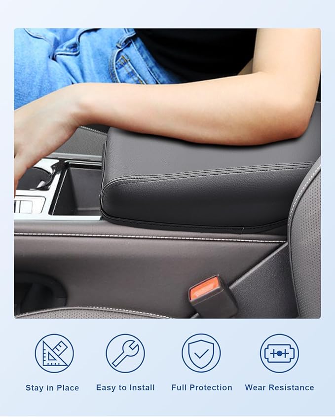 CDEFG for 2024 2025 2026 VW Volkswagen Atlas Center Console Cover for Atlas Accessories 2025 2026 Armrest Cover Atlas 2025 Middle Console Pad Arm Rest Cushion (Black Leather)