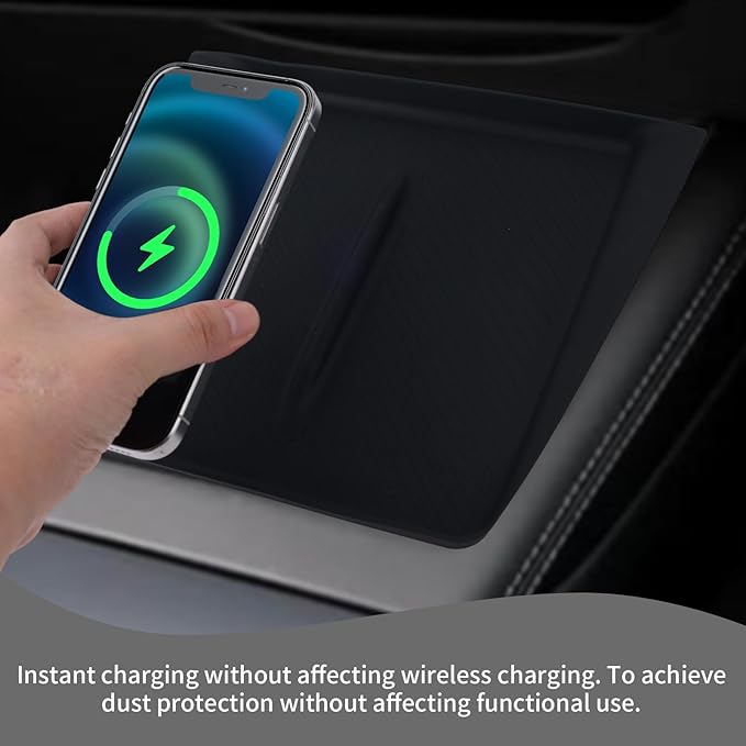 Center Console Wireless Pad, Upgrade Silicone Mat Non-Slip Design Charging Protector Black Center Console Accessories for Car Model 2025 New Version Juniper Y