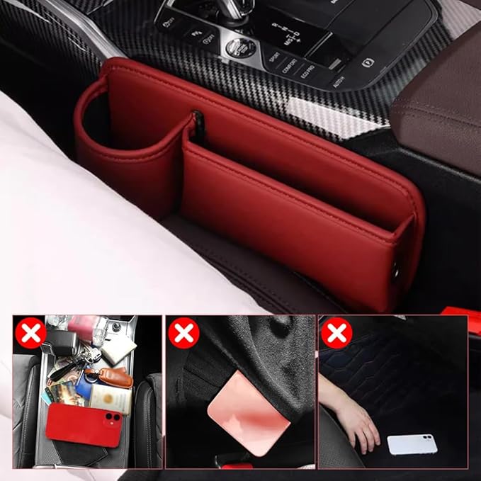 Car Leather Cup Holder Gap Bag,2025 Upgrade Car Storage Box with Cup Holder,Seat Storage Box Gap Filler Organizer for Glasses Phone Keys and Cards (Brown, Driver's Seat)