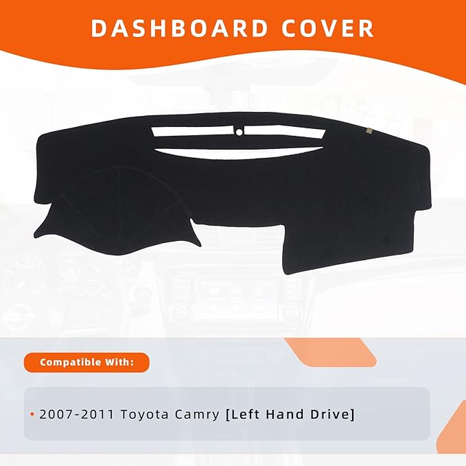 KEYOOG Dashboard Cover Dash Mat Fit for to-yota Camry 2011-2007 (for Left Hand Drive),Car Dash Board Mat Anti-Glare Carpet,Non-Slip Pad Sunshield Protector (Black)