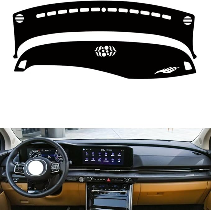 Leather Dashboard Cover Compatible with KIA Carnival 2021-2025，Dash Cover（Black）