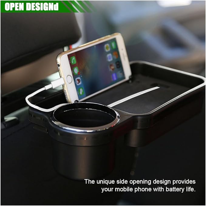 Car Cup Holder Tray, Detachable Eating Organizer Backseat Car Tray, Car Back Seat Organizer Foldable Desing, Automotive Accessories for Most Vehicles
