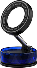 Vacuum Magnetic Phone Holder, Car Phone Mount for iPhone with Magsafe [Suction Cup/Strong Magnet/360°Adjustment/Foldable Arm] Cell Phones Holders for Car Accessories (Blue)
