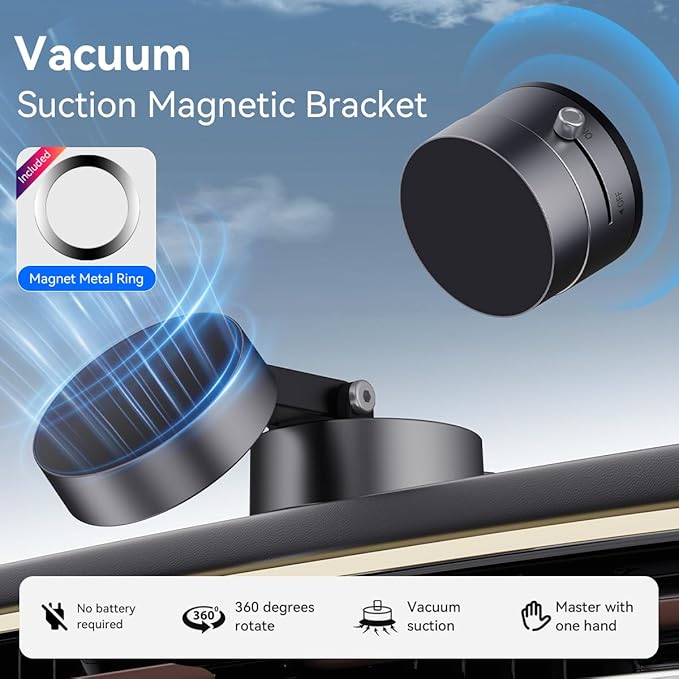 2025 Upgrated Vacuum Suction Magnetic Phone Holder, Retractable Strong Suction Cup Magnetic Hands-Free Car Cellphone Mount Foldable Car Phone Stand for Car/Mirror/Gym(Not Charge Phone)