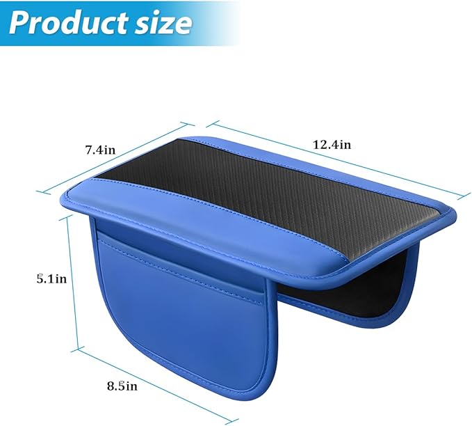 Mandark Car Center Console Cover with 2 Storage Bags, Auto Interior Arm Rest Storage Box Pad Accessories, Carbon Fiber Leather Vehicle Armrest Cushion, Universal for SUV, Truck, RV (Blue)