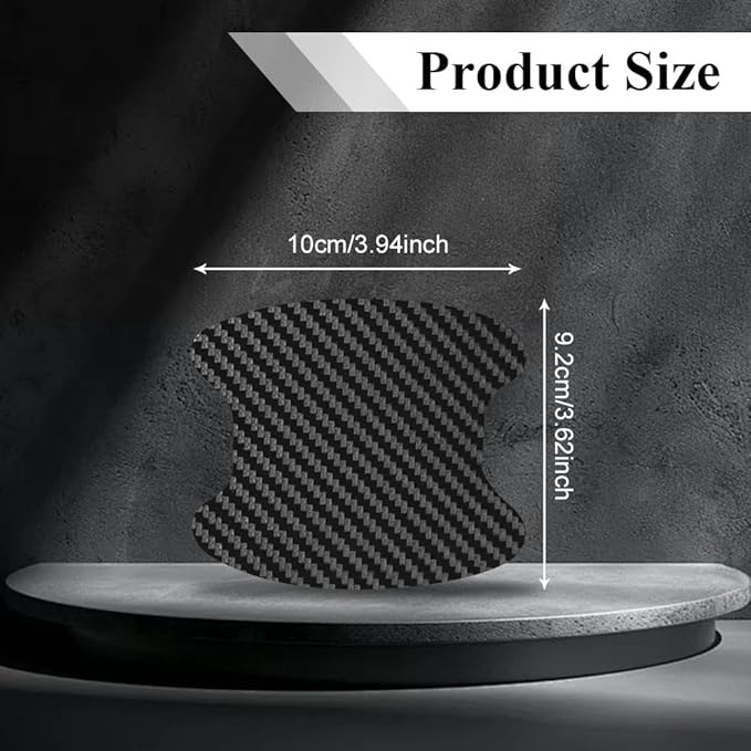 4PCS Car Door Handle Cup Scratch Protector, Carbon Fiber Self-Adhesive, Black, 9*10cm, Universal, Pull Handle, Sticker Attachment