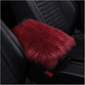 Auto Center Console Pad, 11.8" x 7.9" Furry Armrest Cover Universal for SUV/Truck/Car, Warm Winter Premium Faux Sheepskin Wool, Soft Fluffy Car Armrest Seat Box Cushion Protector (Wine Red)