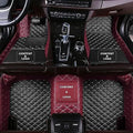 Custom Making Car Floor Mats Compatible for 2000-2025 All Mode Sedan SUV Sports Car Full Coverage Cute Pads Protection Non-Slip Leather Floor Liners (Black+Wine Red Edge)
