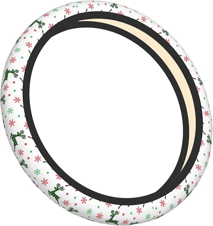 Elastic Steering Wheel Cover, Christmas Buffalo Plaid Reindeer Universal 15 Inch Non-Slip Breathable Steering Wheel Protector, Car Accessories Fit Auto, Suvs, Truck, Sedans