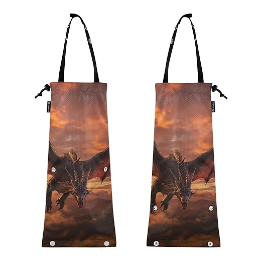 ALAZA Hanging Car Trash Bags Garbage Bag Trash Can for Back Seat Small Dinosaur Dragon Washable Storage Bag Retractable 2 Pack
