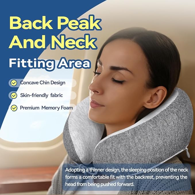 Letumalos Memory Foam Neck Pillow for Travel Adjustable Airplane Pillow 100 Percent Memory Foam Ergonomic Support for Sleeping on Flights Cars Office Home Use for Adults Men Women
