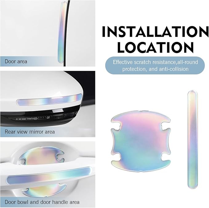 8 PCS Car Door Handle Protector Stickers, Anti-Scratch Door Bowl Paint Guard Stickers, Self-Adhesive Car Doors Paint Protective Film, Universal for Most Cars (Multicolored)