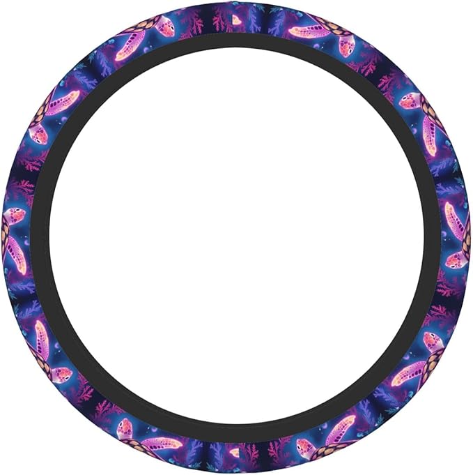 Neoprene Steering Wheel Cover Neon Sea Turtle Pattern Car Steering Wheel Cover Universal Fit for Most Cars