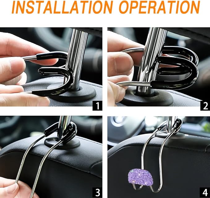 SAVORI Purse Holder for Car, Bling Car Hooks Organization Rhinestones Auto Back Seat Headrest Metal Hanger Organizer for Bags 2PCS (Purple)