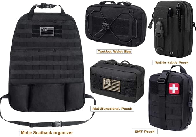Vviitop Molle Seat Back Organizer, Tactical Car Seat Cover Organizer Panel with Pouches, Molle Universal Vehicle Panel (TAN)