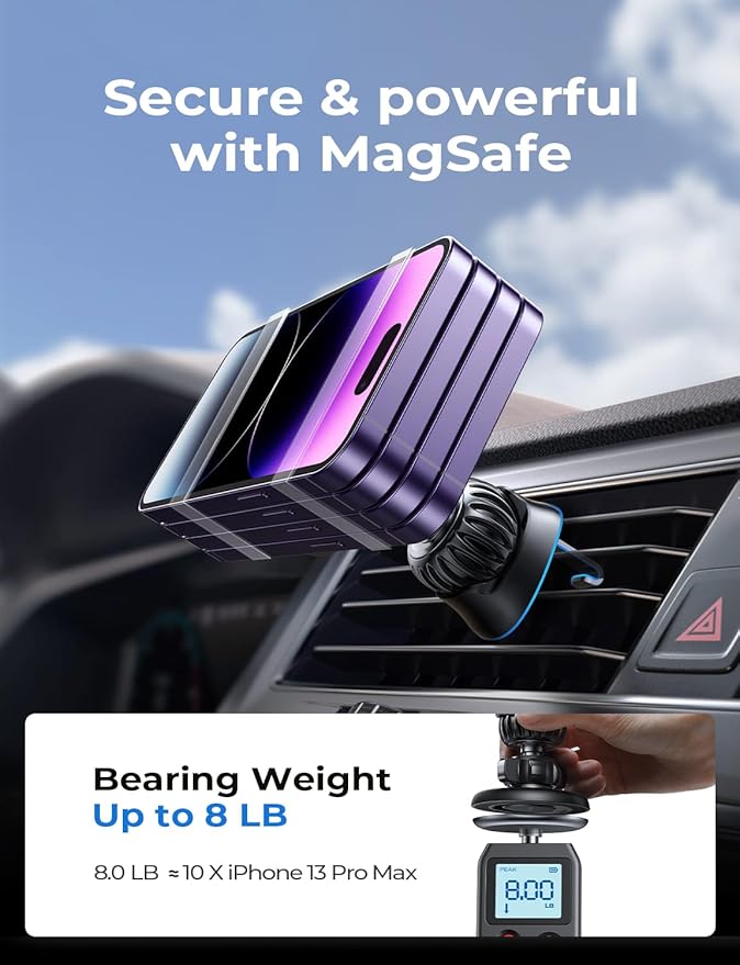 LISEN for Magsafe Car Mount, Magnetic Phone Holder for Car Vent Phone Mount, Hands Free Phone Mount for Car Accessories Dashboard Windshield Vent Cell Phone Holder for iPhone Car Mount Silver Kits