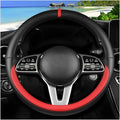 Car Steering Wheel Cover, 15 Inch Leather Anti-Slip Breathable Vehicle Steering Wheel Protector, Automotive Interior Protection Accessories, Universal for SUV Sedan Truck (Black/Red)