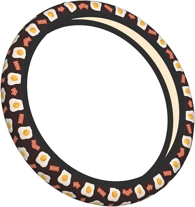 Neoprene Steering Wheel Cover Bacon and Eggs Car Steering Wheel Cover Universal Fit for Most Cars