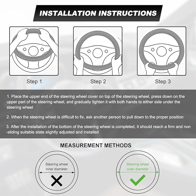 Car Steering Wheel Cover, 15 Inch Premium Leather Breathable Non-Slip Wheels Wrap, Universal Auto Comfortable Steering Wheel Protector for SUV Truck Van, Car Accessories (White)