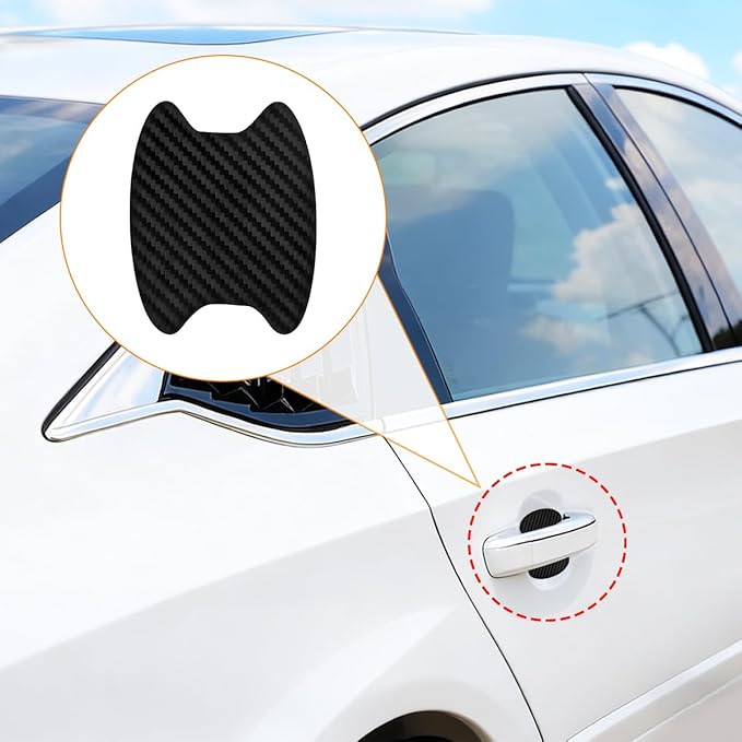 Car Door Handle Cup Scratch Protector, 4PCS 3D Carbon Fiber Vehicle Handle Bowl Sticker, Automotive Exterior Door Cup Protection Decal, Universal for SUV Caravan Automobile (Black)