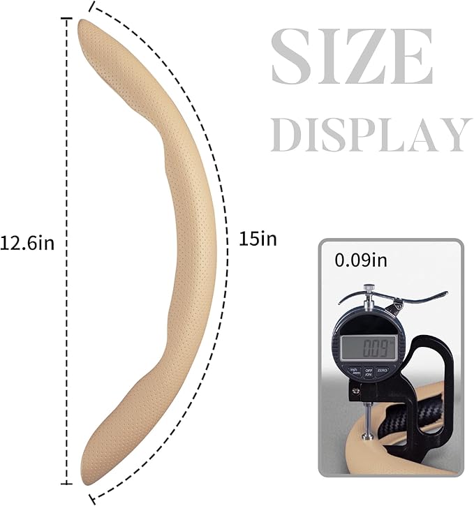 Car Steering Wheel Cover Leather Snap On 3Pcs Set Non-Slip Protector Wrap Steering Wheel Accessories 14.5-15 inch Universal Beige