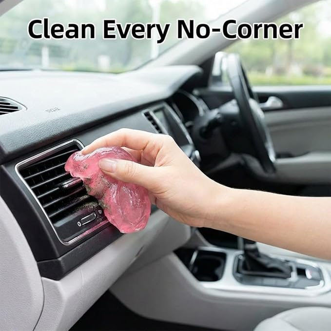 4PCS Car Cleaning Gels, Universal Automotive Air Vent Dust Cleaning Putty, Reusable Auto Interior Detailing Slime Supplies, Fit for Dashboards, Cup Holders (Pink)