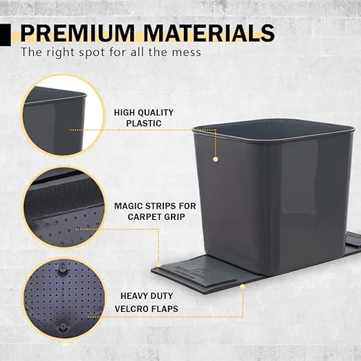 HAUSSIMPLE Car Trash Can 1.4 Gallon with Stability Flap & Magic Strips — No-Tip Leakproof Car Garbage Bin for Car Floor, Mats, Front or Back Seat, SUV, Truck, Van, Vehicle Interior Organizer (Gray)