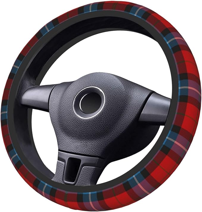 Thickened Elastic Steering Wheel Cover, Baillie of Polkemett Red Tartan Ultra, Soft, Breathable, Fit for Cars, SUVs, Trucks, Stylish Comfortable Grip