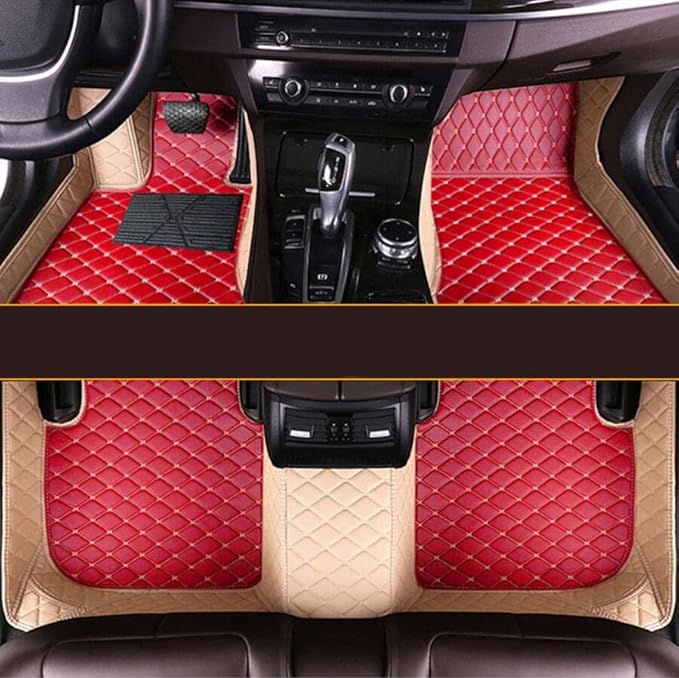 Custom Leather Car Mats, Vehicle-Specific Fit All-Weather Floor Mats, 100% Waterproof Anti-Slip Durable Protection for SUV Truck Sedan, Precision Tailored Protection (Edge Beige Medium Red Beige)