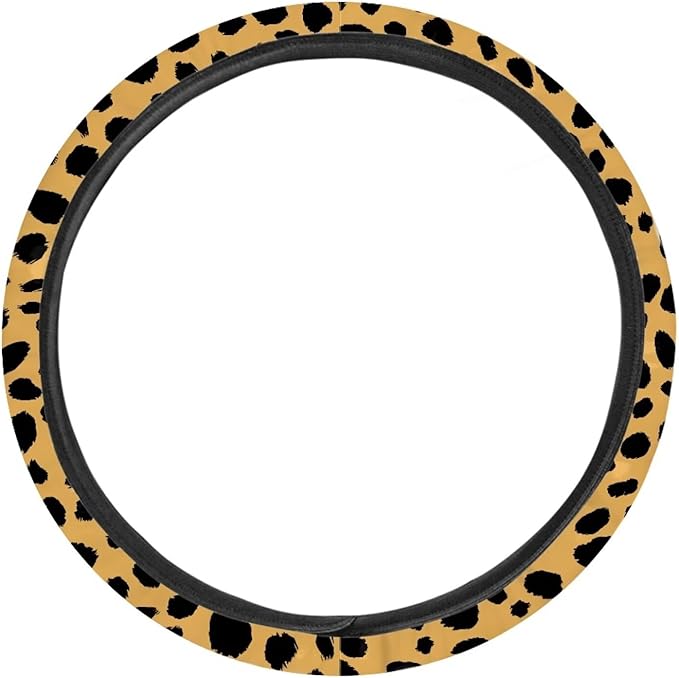 Universal Non-Slip Steering Wheel Cover, 15-inch Polyester Material Driving Accessories, Adjustable for Car and Truck(Classic Amber Leopard)