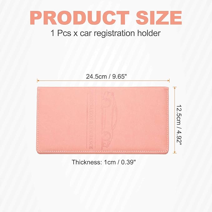 HARFINGTON Car Registration and Insurance Holder 9.65" x 4.92" PU Leather Vehicle Glove Box Organizer Storage Accessories Men Women Car ID Holder for License ID Cards Bank Cards, Pink
