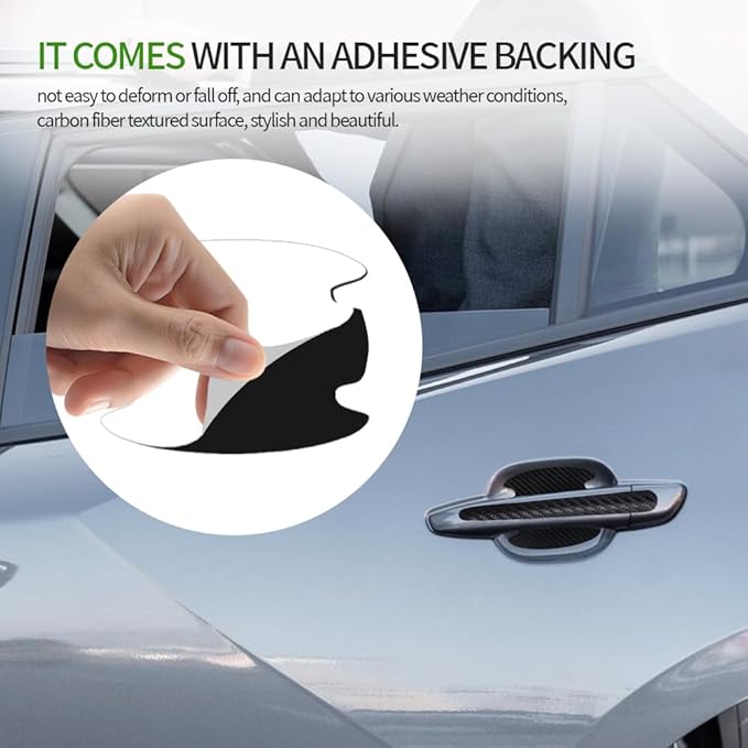 8PCS Carbon Fiber Anti Scratch Stickers - Universal Car Door Handle Paint Guard Cover, Door Handle Cup Protective Film for Most Vehicles