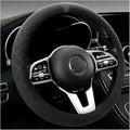 Car Suede Steering Wheel Cover, Non-Slip Protector for Auto Steering Wheel with Grid of The Correction Marker, Breathable Universal Automotive Accessories, Fitting 14.5-15 inch