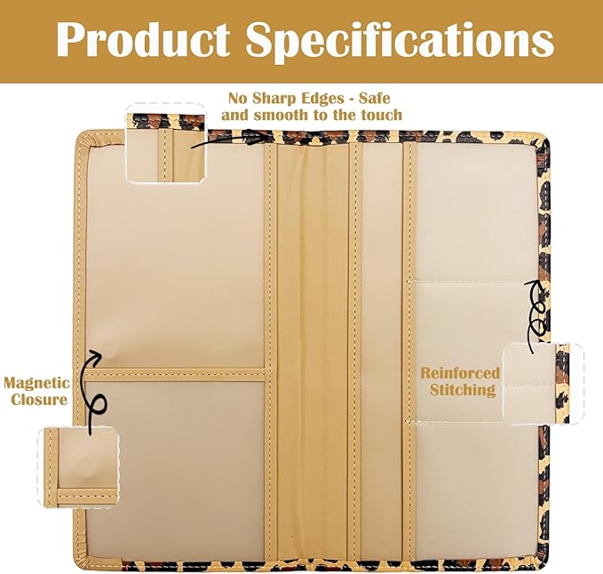 FinestHouse Car Registration and Insurance Holder with Magnetic Closure, Universal Document Organizer for License, Insurance Cards & Glove Box Storage (Leopard-Brown)