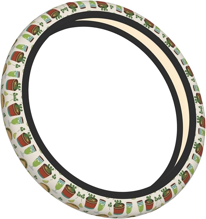 Tacos Burritos Margaritas Cilantro Neoprene Steering Wheel Covers Women Men Car Accessories, Universal 15 Inch Fit Auto, Suvs, Truck