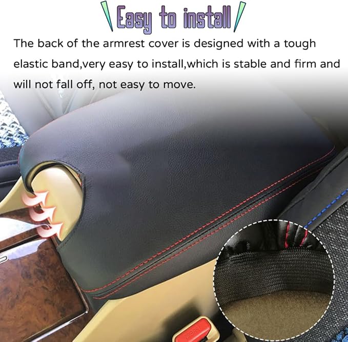 Custom Interior Accessories for Honda Accord 2008 2009 2010 2011 2012 PU Leather Center Console Armrest Box Cover Armrest Cushion Central Armrest Protector Pad(Black with Black Stitching)