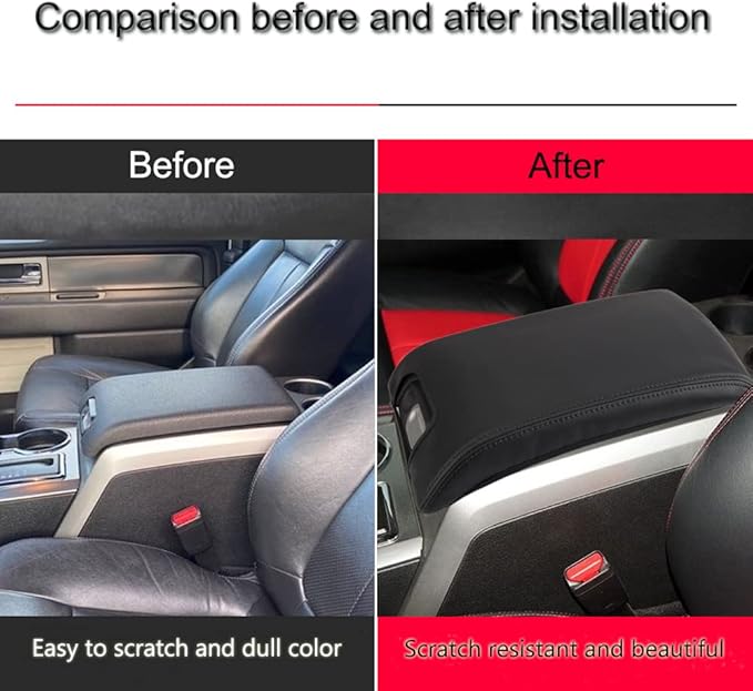XITER 1PC Leather Center Console Armrest Box Cover Waterproof Cushion Pad for F150 2009-2014 Not Fit Jump Seat Console(Black Stitches)
