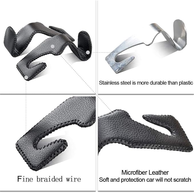 Car Hooks Universal Car Vehicle Back Seat Headrest Hanger Holder Hook Microfiber Leather & Stainless Steel for Bag Purse Cloth Drink Grocery (Beige)