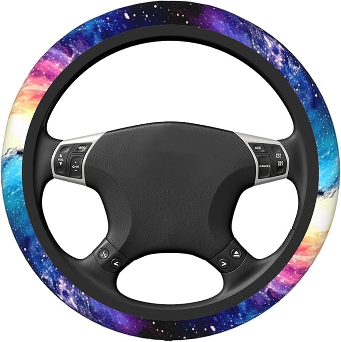 Galaxy Purple Blue Neoprene Steering Wheel Cover for Men Women Anti-Slip Elastic Steering Wheel Protective Cover 15in Universal Car Accessories Fit Cars, SUVs, Auto
