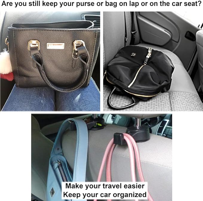 i-Smart 4 Pack Car Hooks, Car Headrest Hook, Purse Hook for Grocery Bag, Vehicle Seat Back Hanger Hook, Holder with Lock - Black