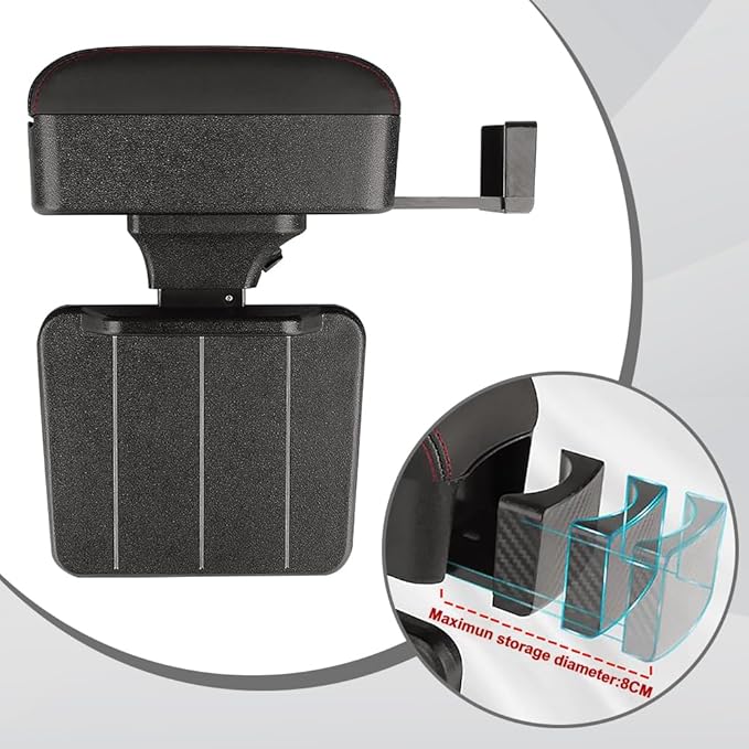 Automotive Armrests, Car Seat Gap Filler Organizer, Car Middle Center Console Arm Rest Cushion Extender with Cup Holder, Forearm Wrist Support Pad Adjustable Lift Elbow Tray (Black red line)