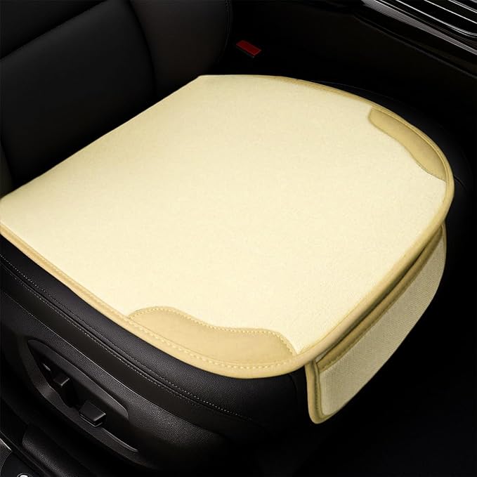YoRise Car Seat Cover, Universal Cool Auto Front Seat Cushion Protector with Storage Pocket & Non Slip Bottom, Comfortable Breathable Vehicle Driver Seats Pad for SUVs, Trucks, Sedans (Beige)