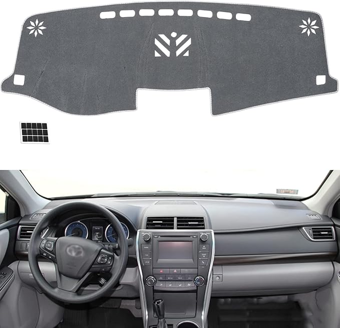 TUCAREST Dash Cover Fit for 2012 2013 2014 2015 2016 2017 to-yota Camry Nonslip Car Dash Board Mat Sunshade No-Glare and Slip Pad Carpet Sunshield Protector Flannel Grey