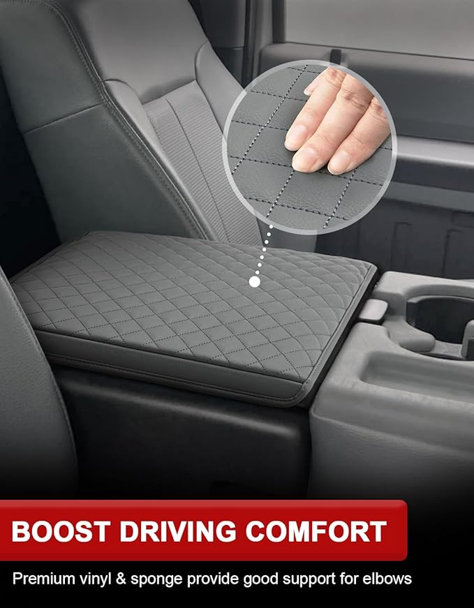 Center Console Armrest Cover for Ford F250 F350 2011 2012 2013 2014 2015 2016, Super Duty Accessories, Middle Console Protector, Arm Rest Box Pad, Vinyl Leather, Gray (Fits Jump Seat Console Only)