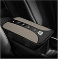 Bling Leather Car Center Console Cover, Anti-Slip Crown Armrest Seat Box Cushion Pad with Rhinestones, Waterproof Crystal Arm Rest Protector Interior Decor for Most Vehicles (Gray)