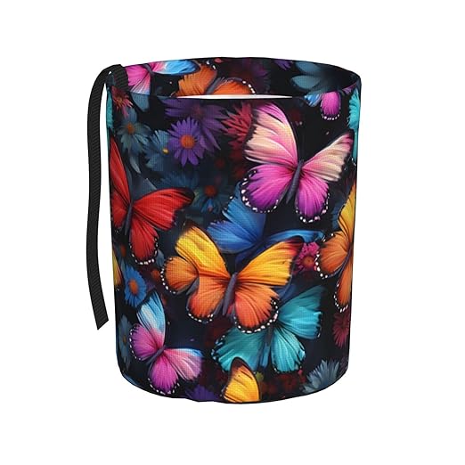 Aueimtia Colorful Butterflies Car Trash Can – Collapsible & Waterproof Hanging Trash Bag, Pop-Up Garbage Bin for Cars, Trucks, Minivans, and Camping – Easy to Install & Clean