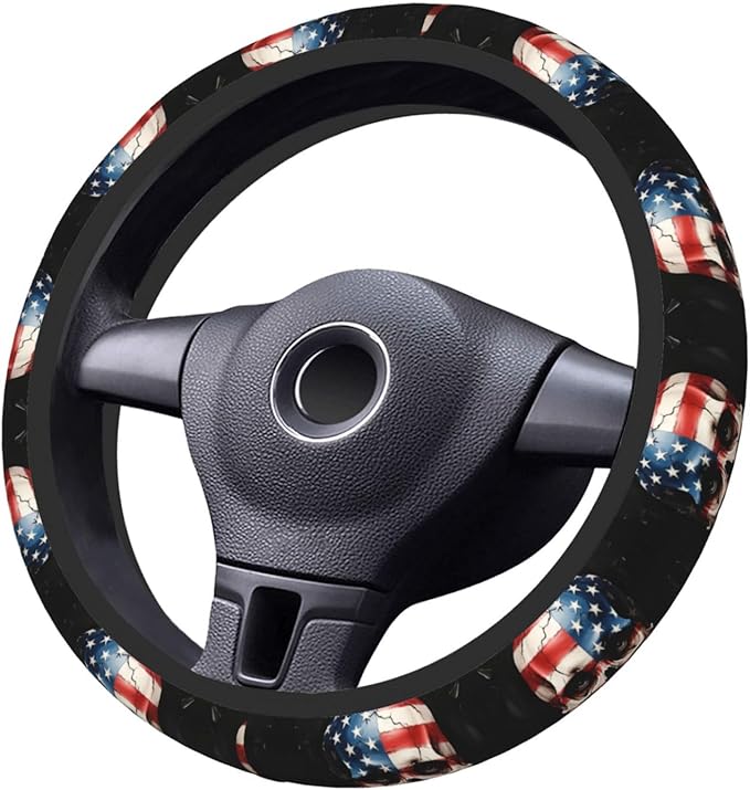 Neoprene Steering Wheel Cover Cool Skull America Flag Car Steering Wheel Cover Universal Fit for Most Cars