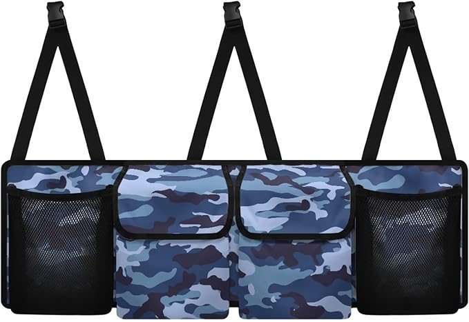 Camo Car Trunk Organizer, Super Capacity Backseat Trunk Organizer with 4 Pockets, Backseat Hanging Car Storage Organizer Foldable Cargo Storage with Adjustable Straps for SUV, Truck, MPV